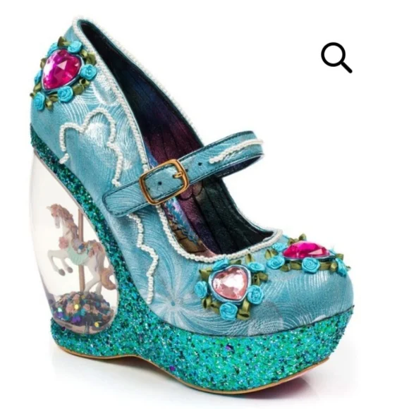 NWT Host Pick🥳 Irregular Choice Carousel 🎠 Carol Sell Glitter Snow Globe Heels - Picture 2 of 16